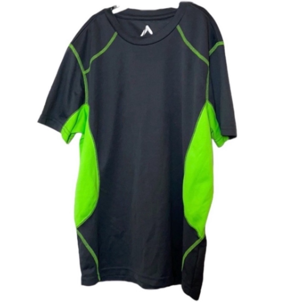 Aeropostale Performance Neon Athletic Shirt Green Gray Polyester Workout Dri-fit
